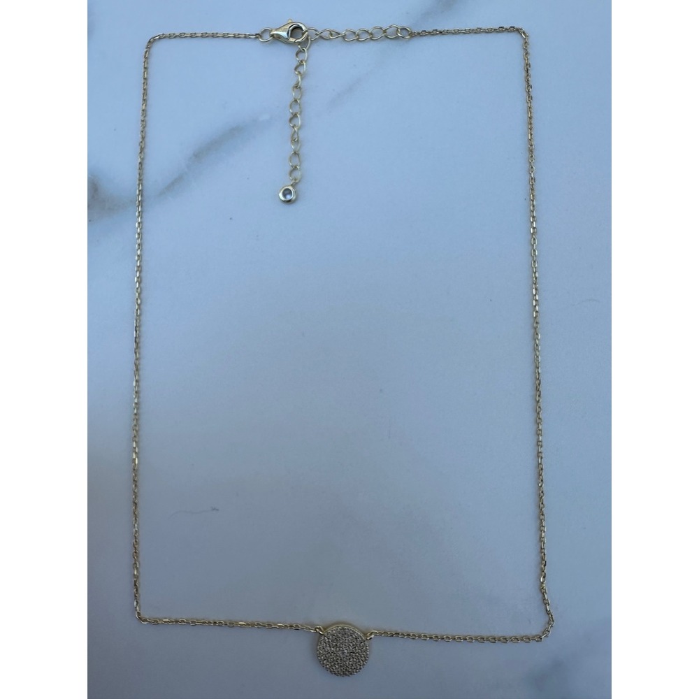 Pave Cubic Zirconia Round Disc Pendant Necklace 925 Sterling Silver Gold Vermeil